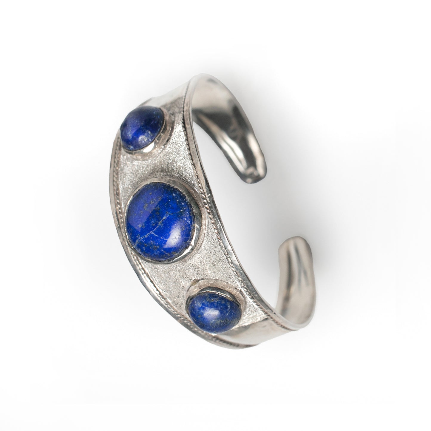925 Sterling Silver Cuff Bracelet in Natural Lapis Lazuli, adjustable