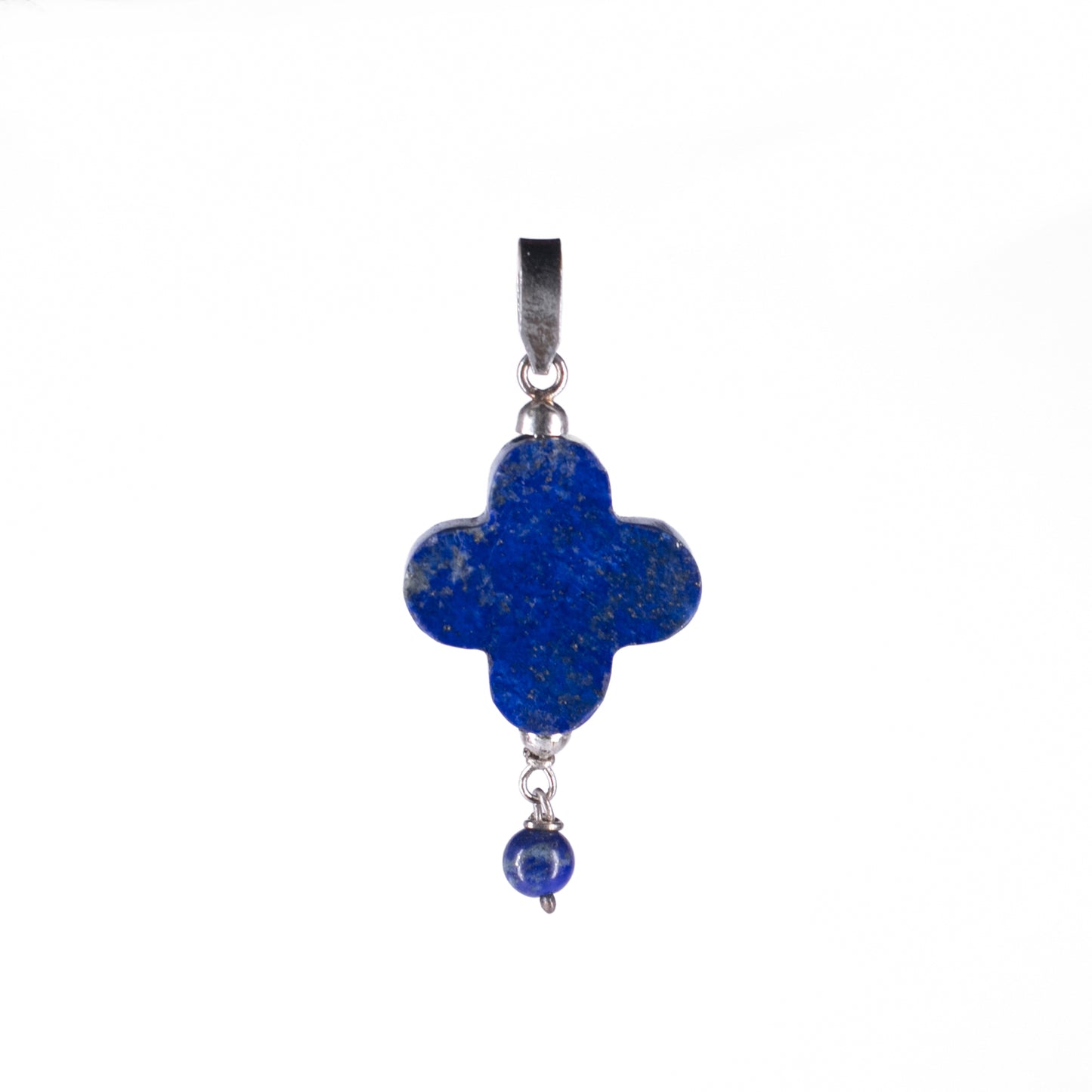Clover design Pendant featuring solid Natural Lapis Lazuli Handmade in 295 Sterling Sliver