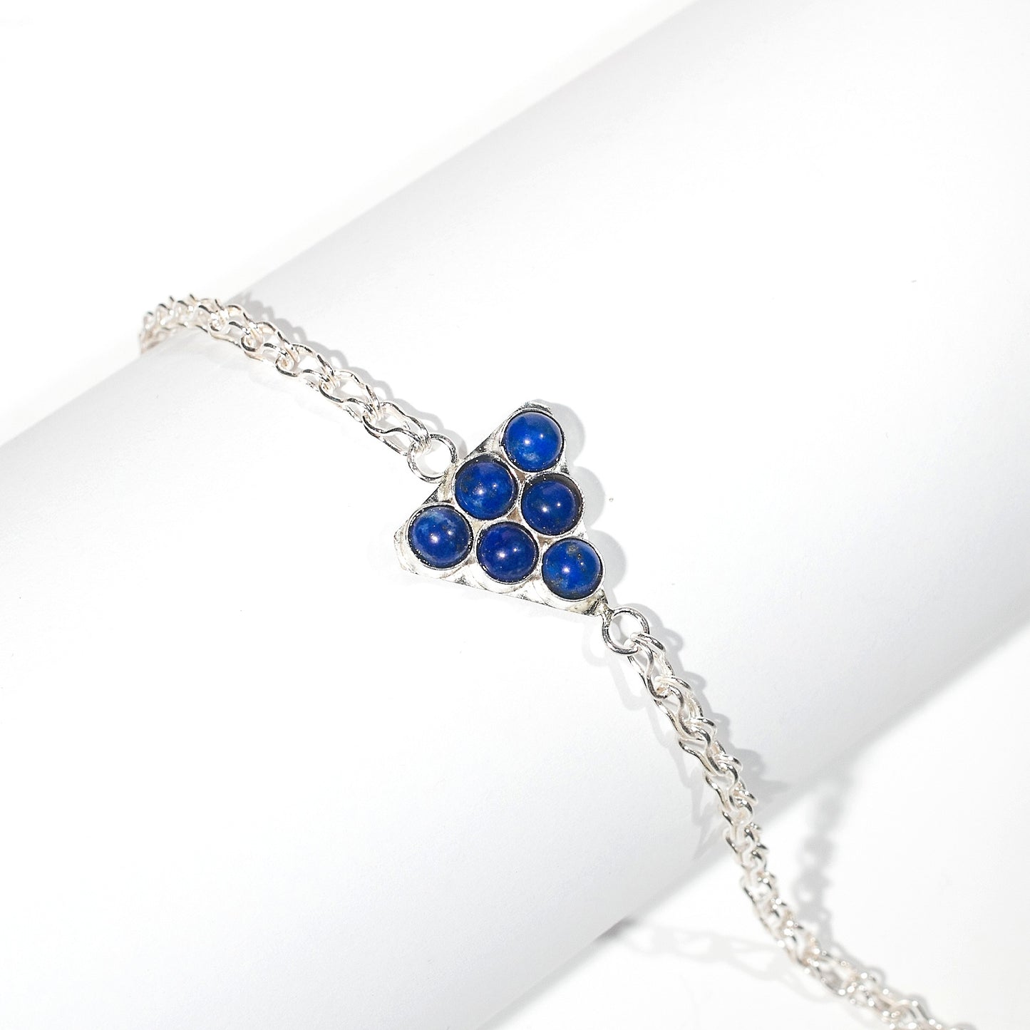Natural Lapis Lazuli Handmade 925 Silver Bracelet in triangle
