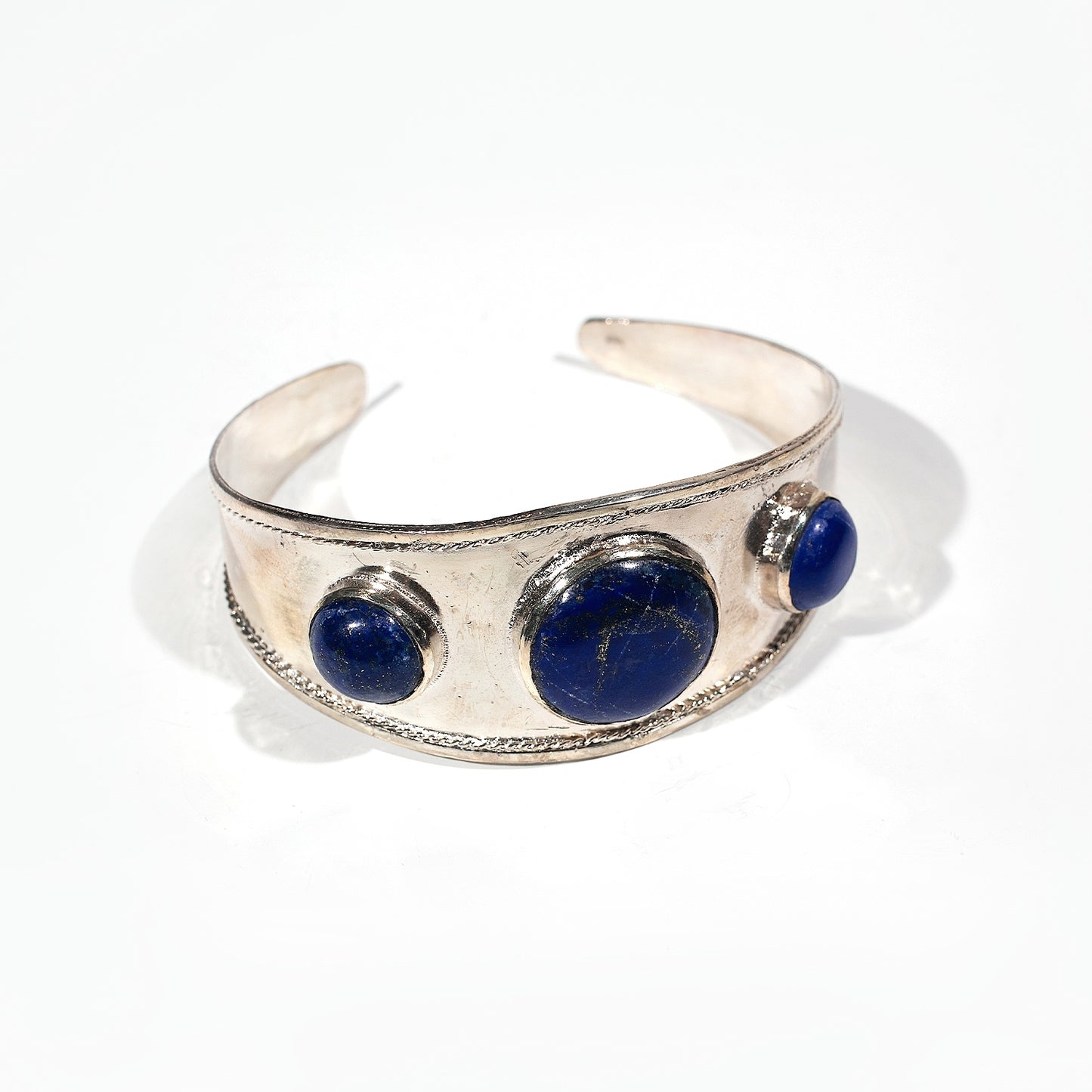 925 Sterling Silver Cuff Bracelet in Natural Lapis Lazuli, adjustable