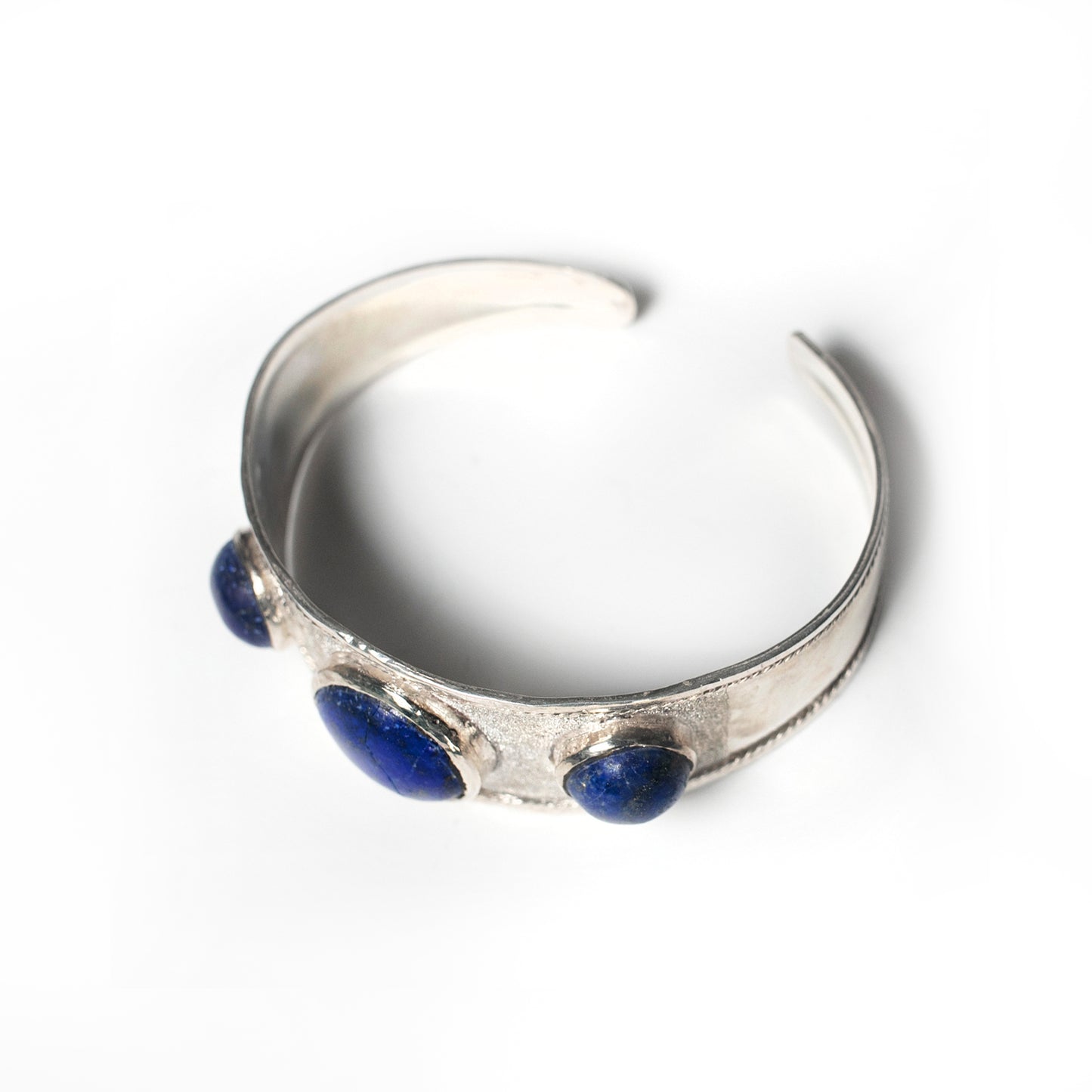 925 Sterling Silver Cuff Bracelet in Natural Lapis Lazuli, adjustable