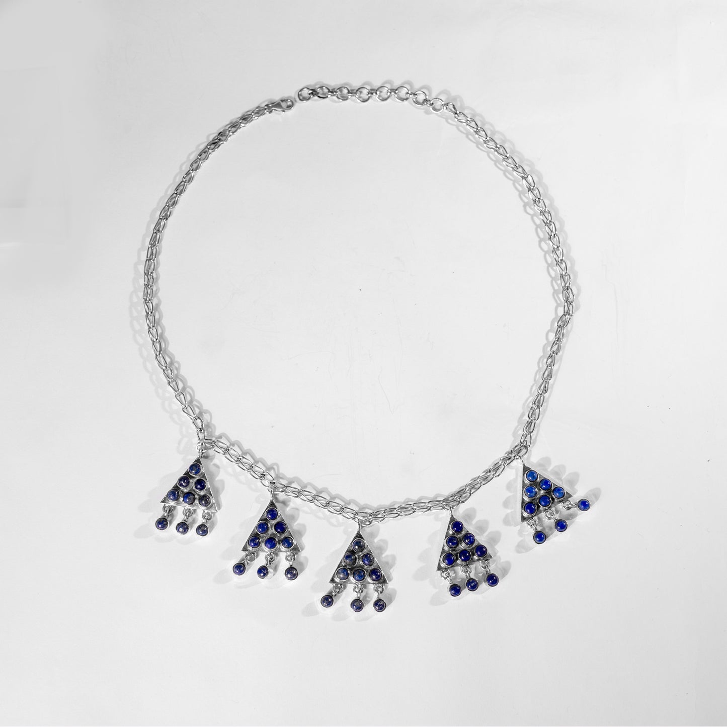 Sliver Chain With Five Lapis Lazuli Triangles