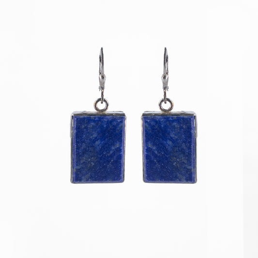 925 Sterling Silver Rectangle Earring,  beautiful classic Earrings design features a Natural solid Lapis Lazuli