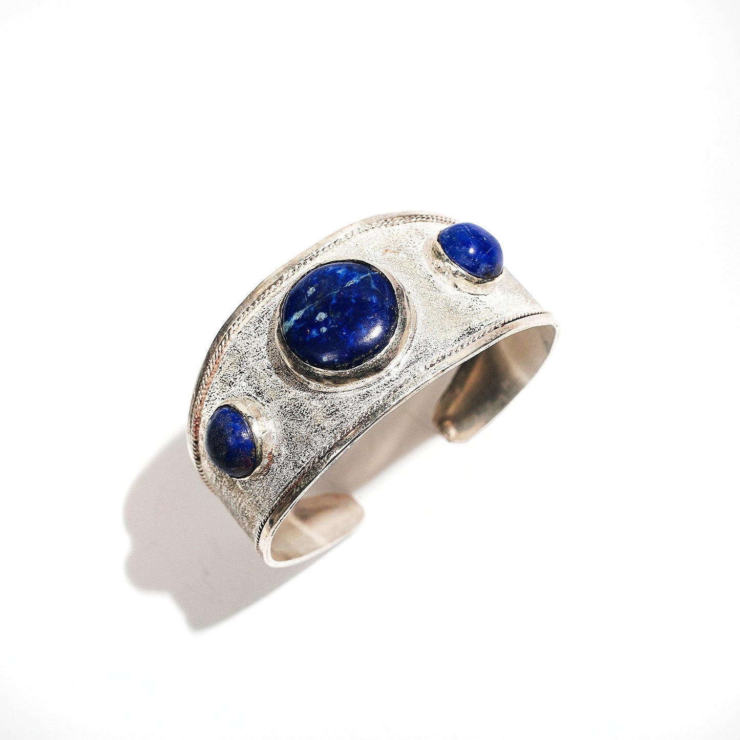 925 Sterling Silver Cuff Bracelet in Natural Lapis Lazuli, adjustable