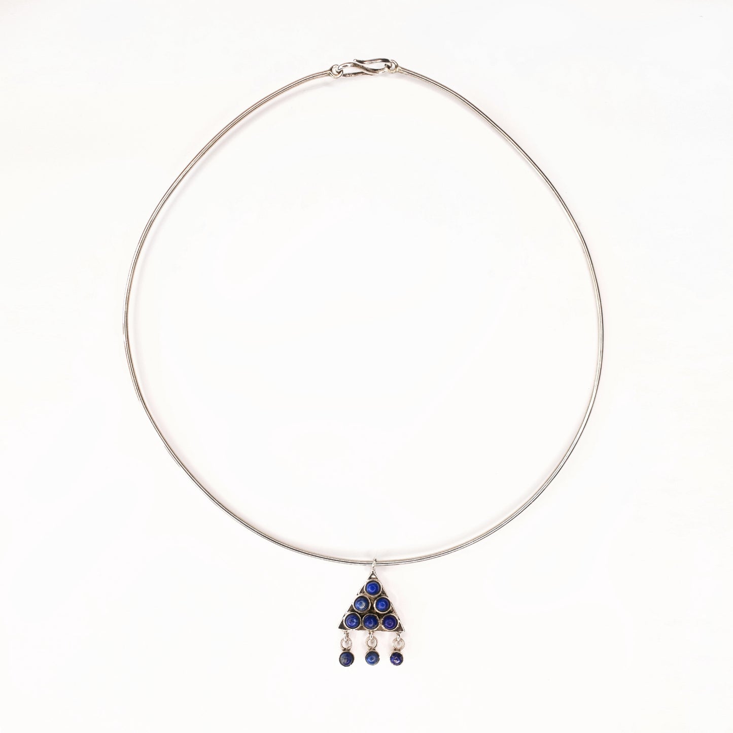 Sliver wired necklace With Lapis Lazuli Triangle