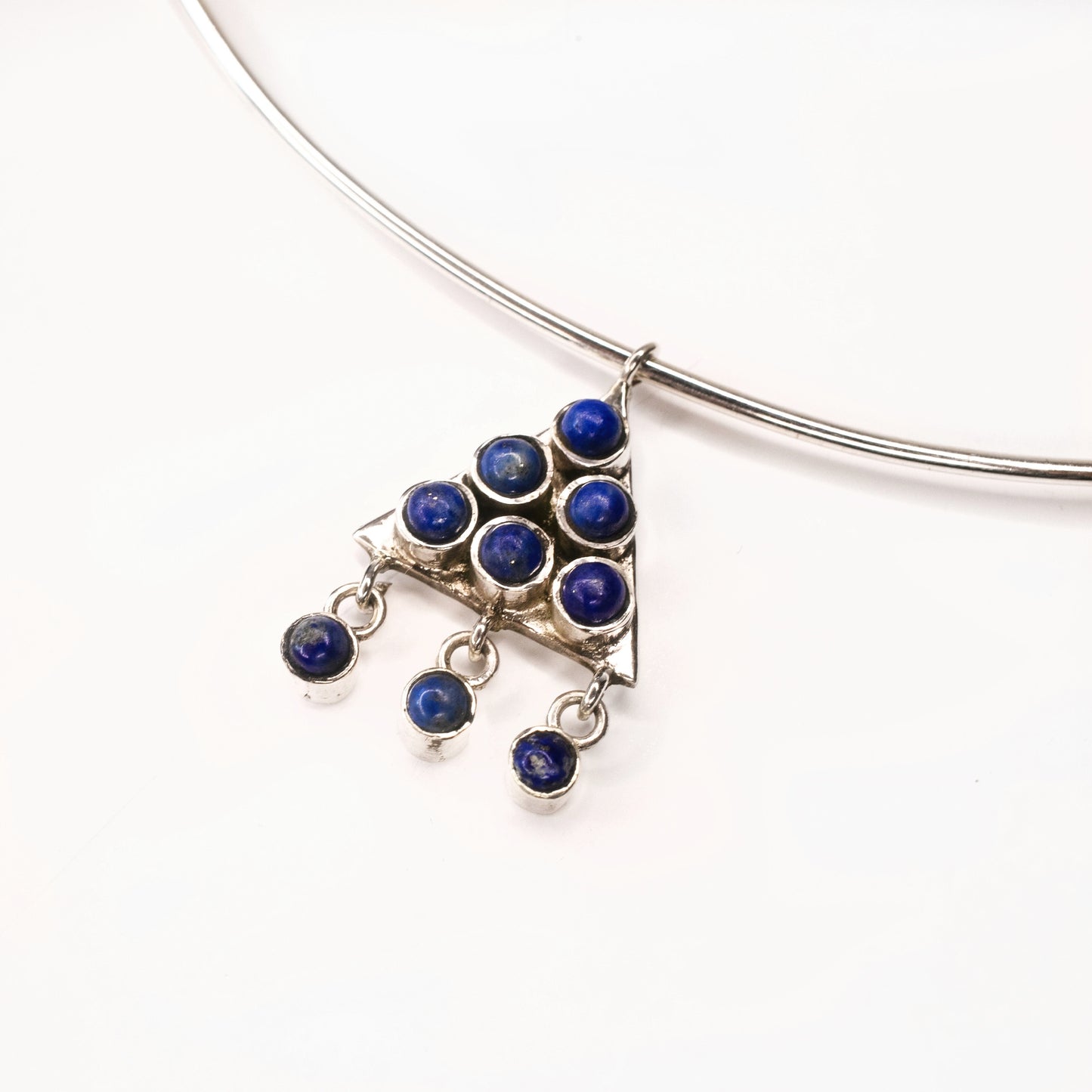 Sliver wired necklace With Lapis Lazuli Triangle