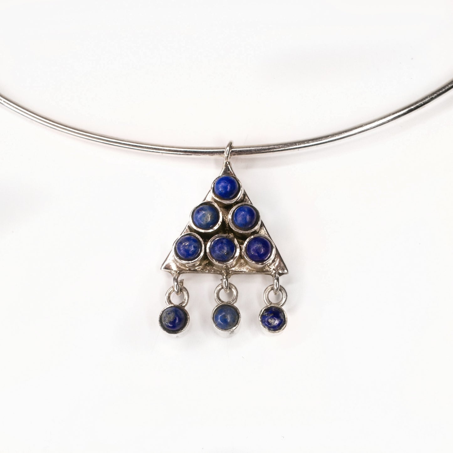 Sliver wired necklace With Lapis Lazuli Triangle