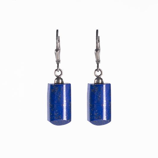 Baguette style Earring  featuring Solid Lapis Lazuli handmade in sterling sliver