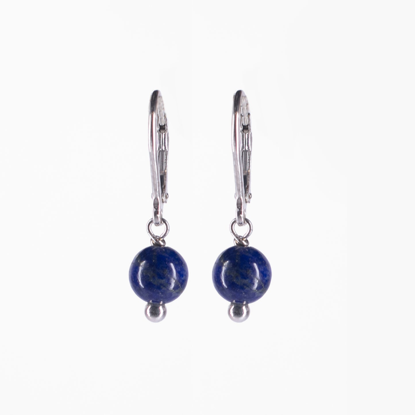 Natural 7mm Lapis Lazuli Round Gems Beads Dangle Sterling Sliver Earrings