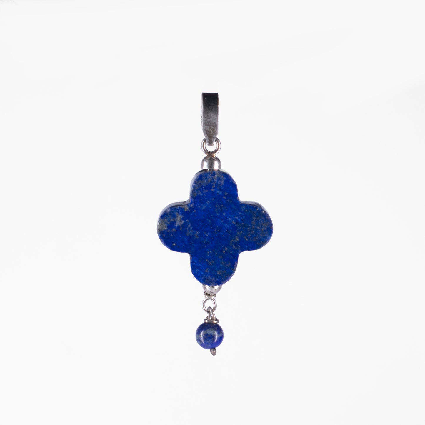 Clover design Pendant featuring solid Natural Lapis Lazuli Handmade in 295 Sterling Sliver