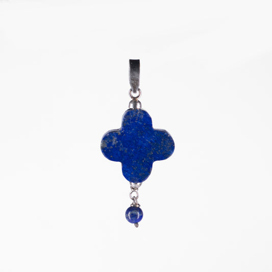 Clover design Pendant featuring solid Natural Lapis Lazuli Handmade in 295 Sterling Sliver