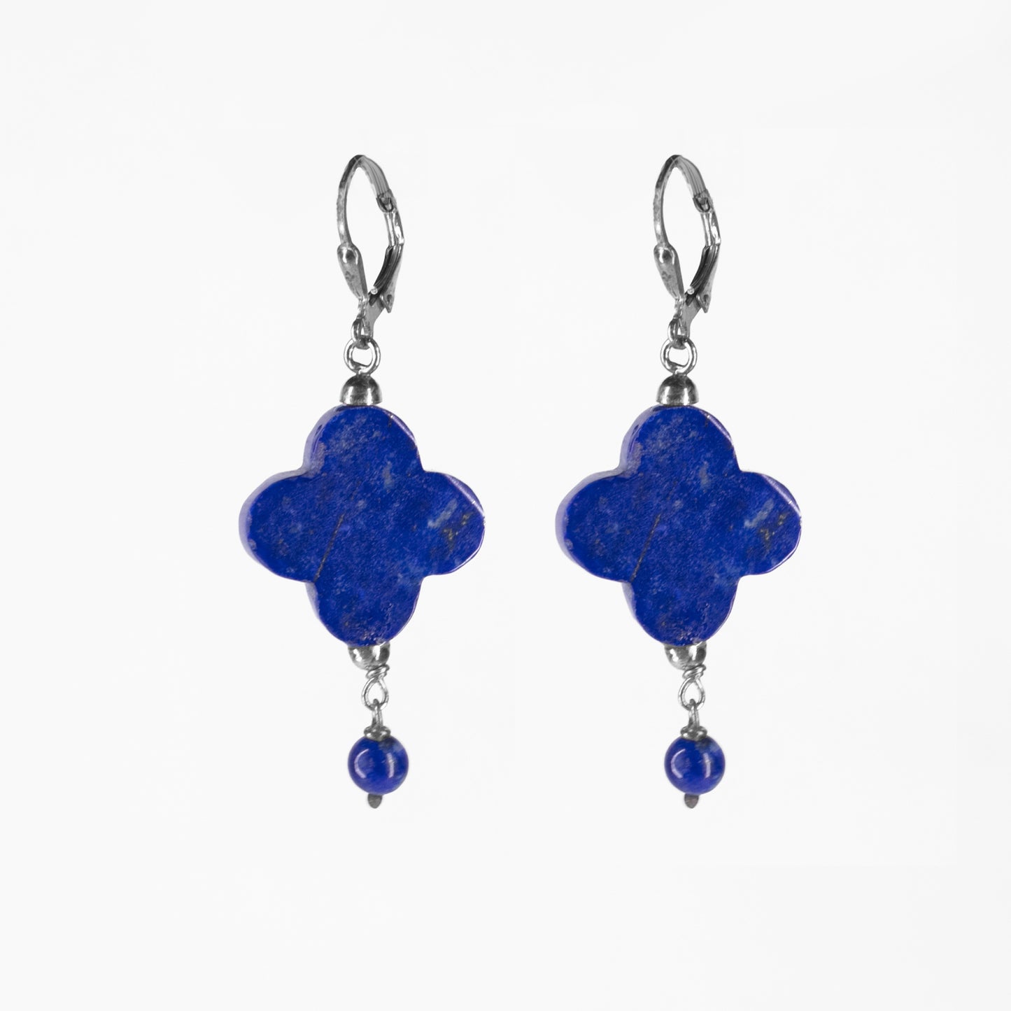 Clover design Earring featuring solid Natural Lapis Lazuli Handmade in 295 Sterling Sliver