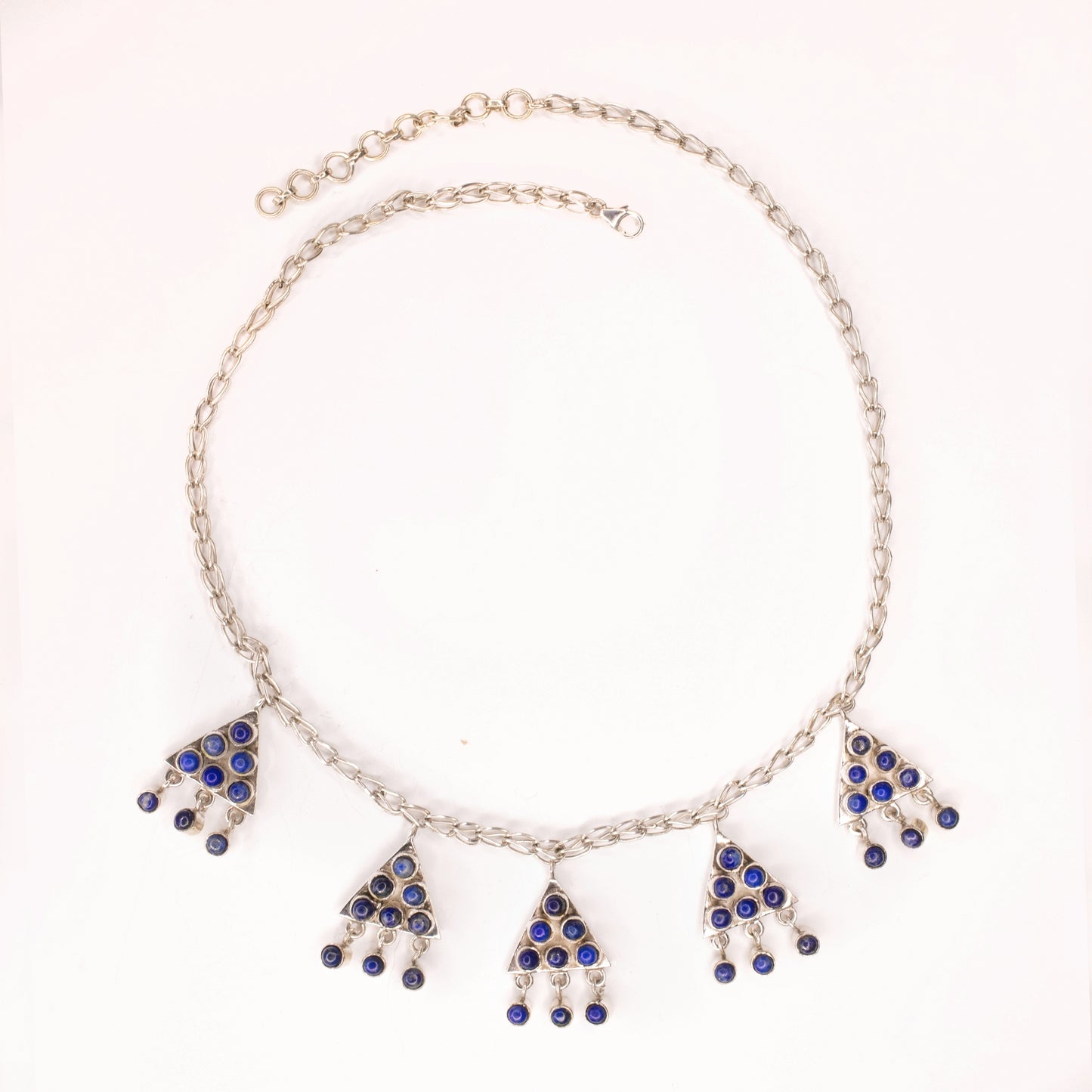 Sliver Chain With Five Lapis Lazuli Triangles