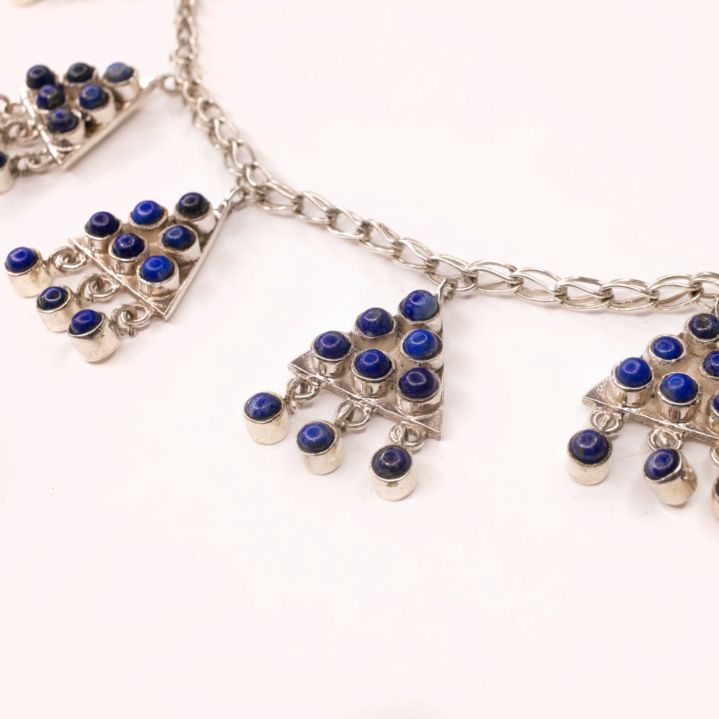 Sliver Chain With Five Lapis Lazuli Triangles