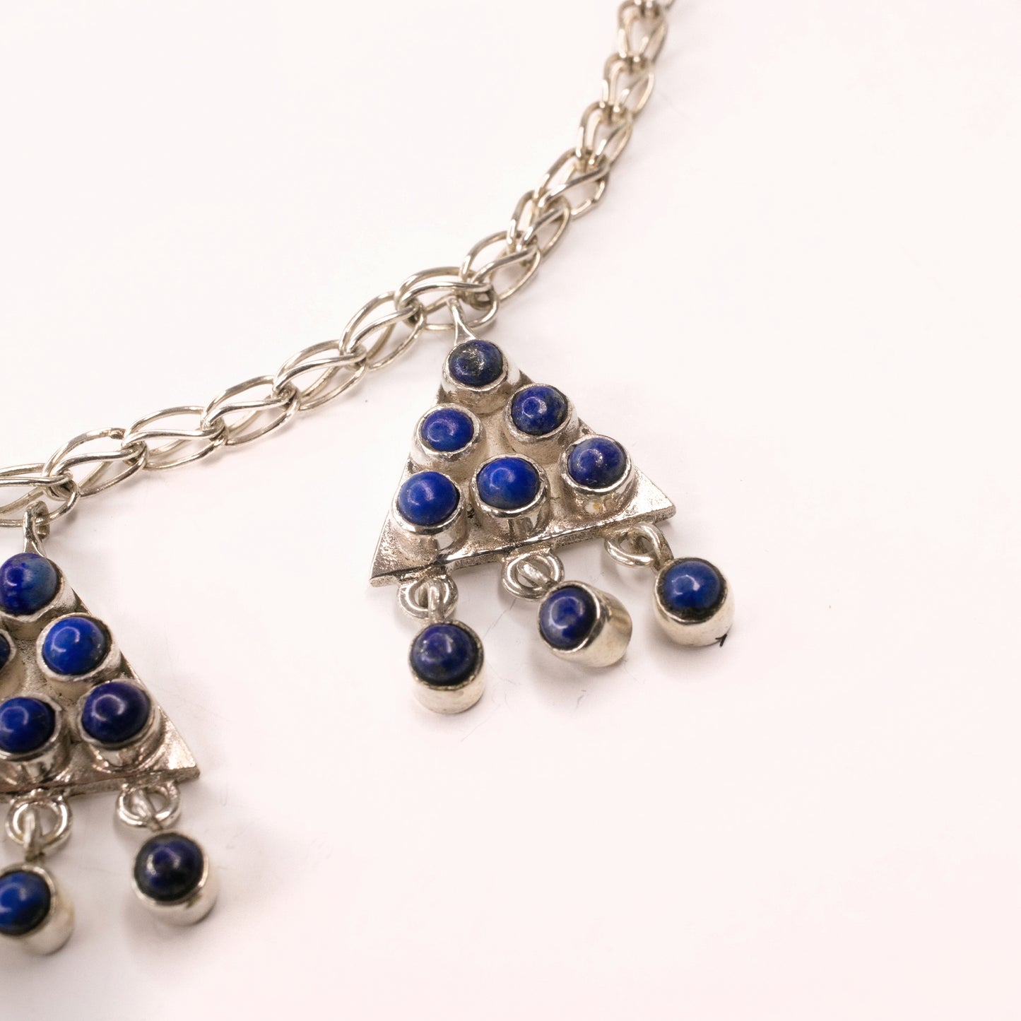 Sliver Chain With Five Lapis Lazuli Triangles